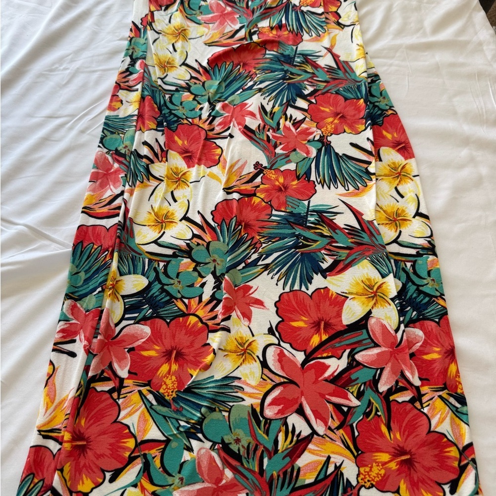 Absolutely Strapless Floral Dress - Red, Yellow, Green